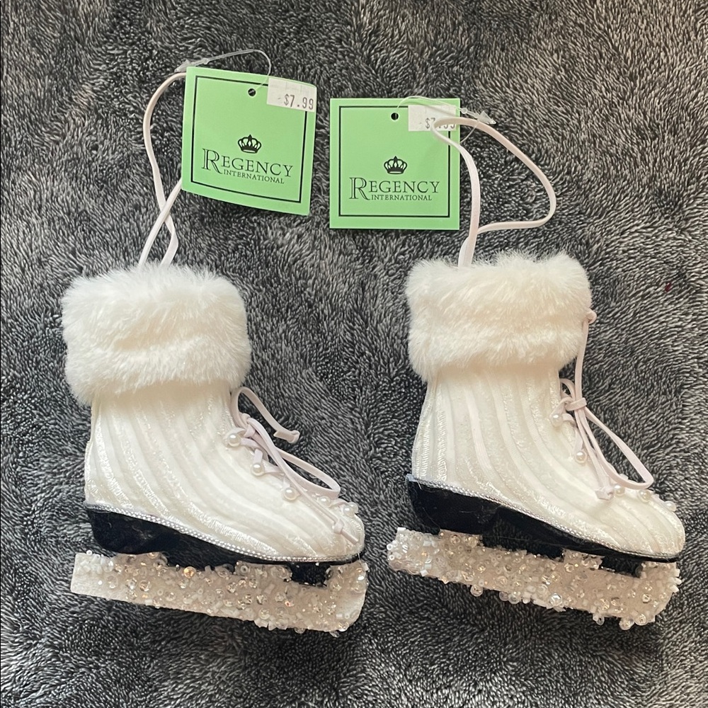 Regency International White and Black Ice Skate Ornaments